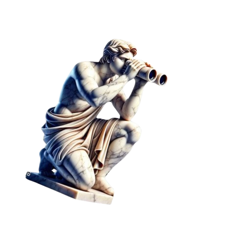 Classical statue with binoculars